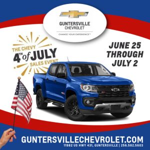 The Chevy 4th of July Sales Event at Guntersville Chevrolet, running June 25 - July 2