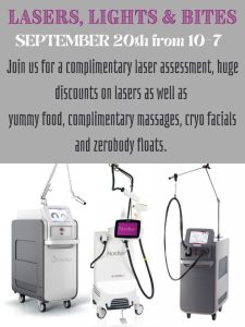 We are coming up on Laser Season! Tattoo Removal, Hair Removal, Pigment/Age Spot Correction, Rosacea, Wrinkles, Acne, Acne Scaring, Texture, Large Pores........Lasers can treat it all! For those of you that do not know where to start, come for a free consultation on Tuesday, September 20 between 10am and 7 pm. We will also be having huge discounts (get your series of 3 for the cost of 2) as well as 15% off our pre and post procedure products. Call 256-660-1714 to secure your spot.
