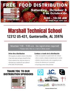 FREE Food Distribution! October 8th | 9:00-10:30 AM | Marshall Tech School Rain or shine event