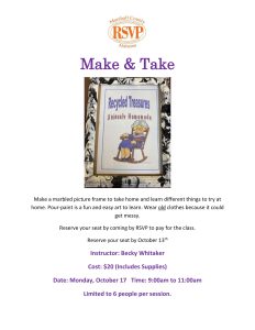 Marshall County RSVP invites you to take part in the upcoming "Make & Take Marble Picture Frame Class", to be held Monday, October 17 from 9am - 11 am at the MC RSVP office (19272 US Hwy 431, Guntersville). Reserve your seat by coming to the RSVP office and paying the $20 class fee, which includes all supplies needed. Limited to 6 people per session. 
