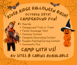 River Ridge Retreat, located at beautiful 2450 Monsanto Road, Guntersville, invites you to camp with them and participate in the upcoming Halloween Bash. Going on Saturday, October 29, enjoy hayrides, trick or treat, a costume contest, pumpkin painting, and more. RV sites and cabins are available. 