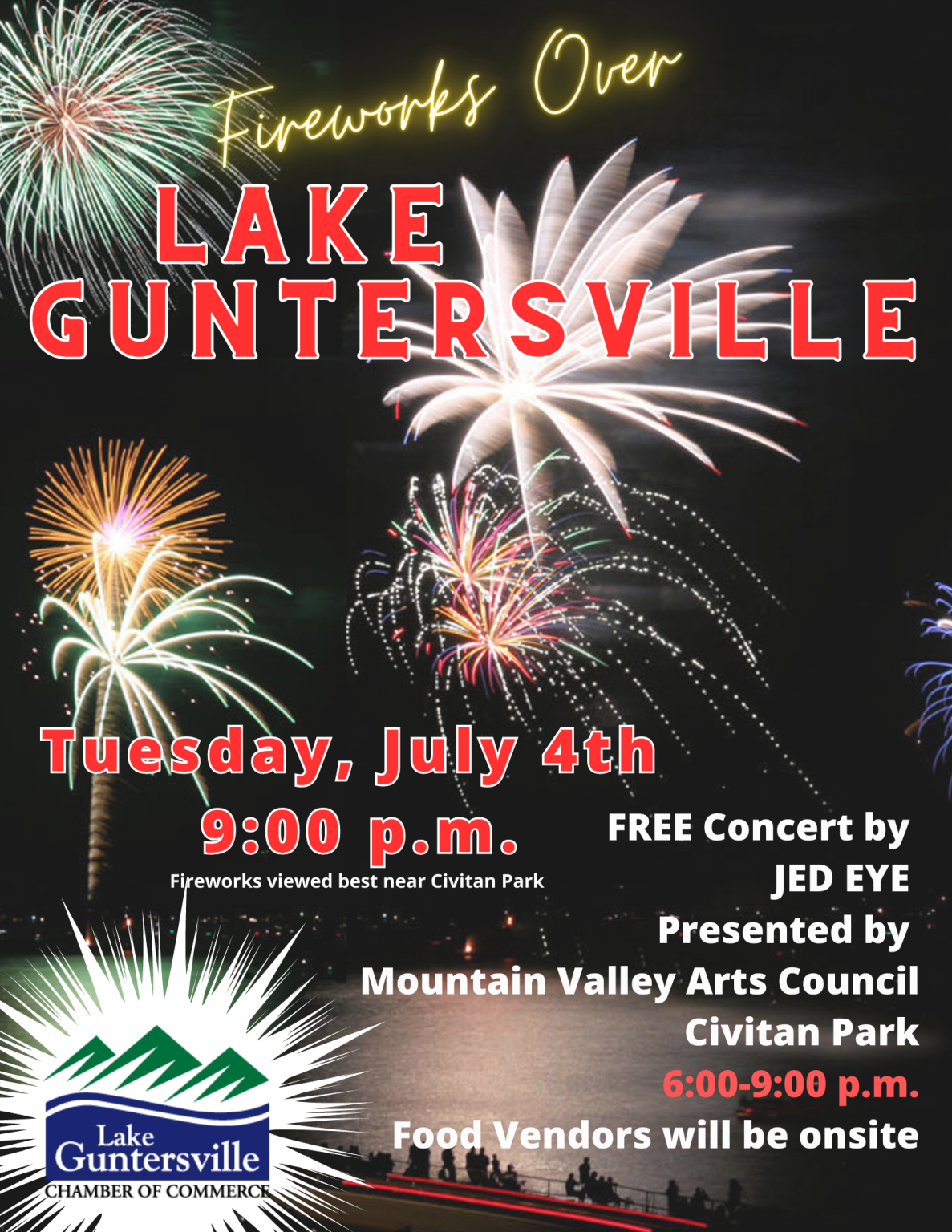 Fourth of July Fireworks over Lake Guntersville Lake Guntersville Chamber