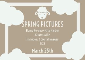 Home Re-Decor is partnering with Fox and Hound Photography to take family Easter Photos on Friday, March 25 at Home Re-Decor (2467 Paddle Wheel Drive, Guntersville).  

Click this link to sign up for your time slot:  https://www.signupgenius.com/go/10C0F4BA8AA2BA7FAC70-spring