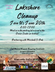NEW DATE! The City of Guntersville is partnering with Marshall County PALS for a Lakeshore Cleanup, and they need volunteers! The cleanup will be held Friday, June 20 from 8:00 am - 12:00 pm. Volunteers will meet in the parking lot in front of the Senior Center. To volunteer, call Melissa at 256-571-7598.