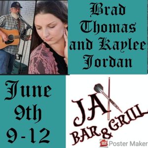 Back at Jax Bar & Grill this Friday night, June 9th from 9-12pm. Come out on the deck and sit with us and enjoy the lakeside view. Hear Brad Thomas and Kaylee Jordan debut some new songs!.. Happy Hour 6pm until 9pm. Food specials daily.. 1525 Blount Ave Guntersville Al Across from ACE Hardware..