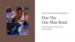 Lake Guntersville State Park invites you to enjoy dinner and music by Dan The One Man Band each second weekend of the month from 5:30pm - 8:30pm.  Next show will be Saturday, August 12. 