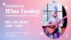 Join us for a fantastic wine sampling of everyday wines presented by International Wines on Friday, July 28 from 6-8pm. Enjoy our outdoor space that overlooks the lake and live music by Joe Cagle! Reservations are not required. Ask about our new menu. Charcuterie pre-orders are recommended.