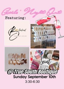 Come enjoy some wine and finger food with your girlfriends at True South Boutique's Ladies Afternoon Special!
•
Makeup and permanent jewelry vendors will be on-site. The first 20 customers that purchase both will receive a swag bag. Our swag bags will also include a coupon for Black Friday! If you thought it couldn’t get any better our entire store will be 25% off as well! Mark your calendars and come enjoy ladies afternoon with us! Happy shopping