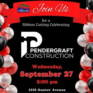 Please make plans to join us as we celebrate Pendergraft Construction with a ribbon cutting ceremony! Check out their beautiful new space just outside downtown Guntersville at 1516 Gunter Avenue, meet the team, and help us make them feel welcome. The more, the merrier! This is a great networking opportunity, so please bring your friends and coworkers to help us cut the big red ribbon. We will cut the ribbon at 2:00 pm. 